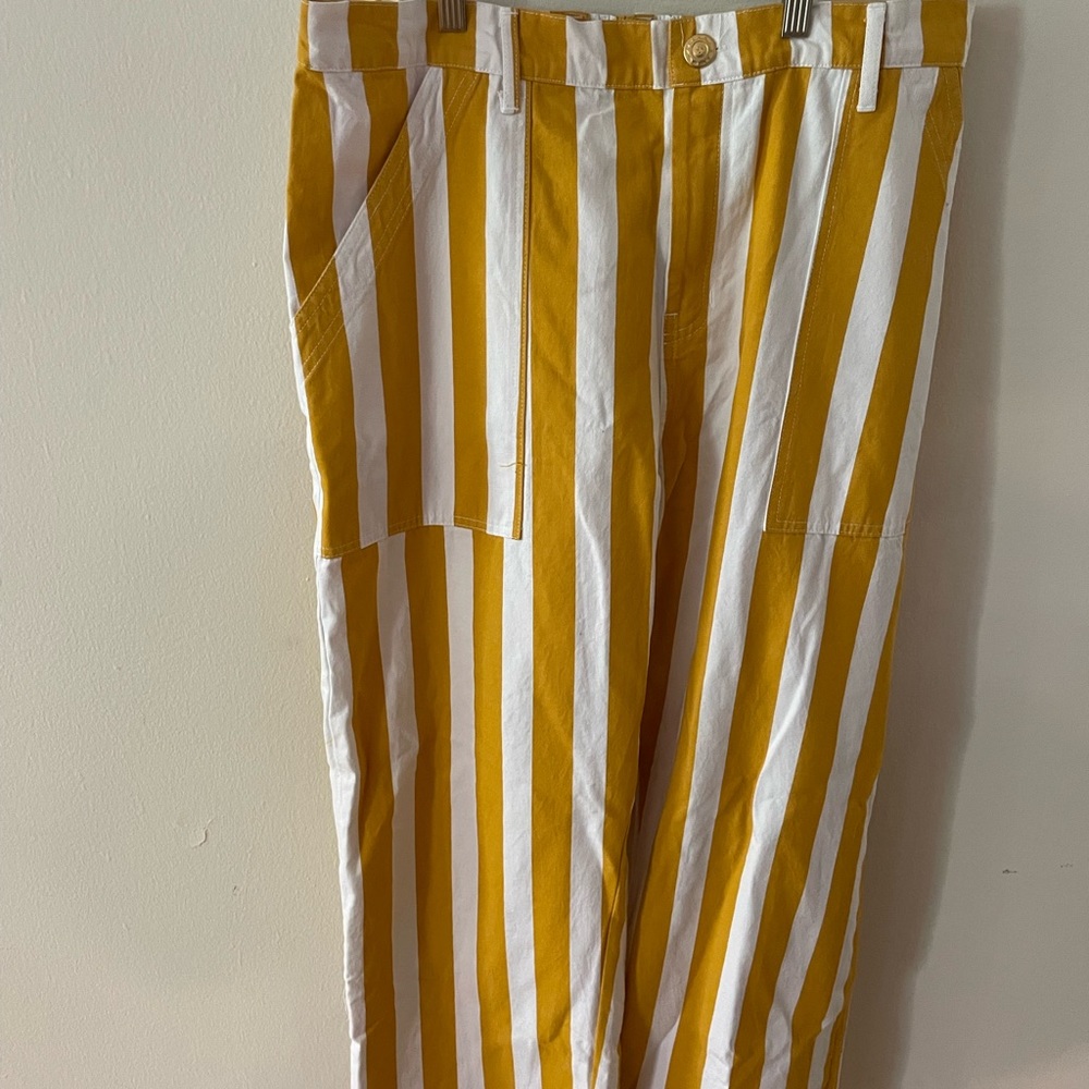 Big Bud Press Yellow and White Vertical Stripe Work Pants Size XL